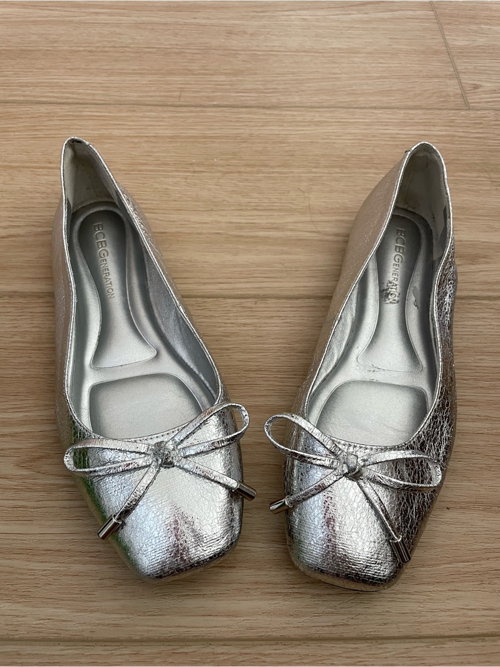 BCBG Hartley Silver Ballet Flats Size 6